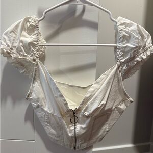White Zip Up Corset Crop Top